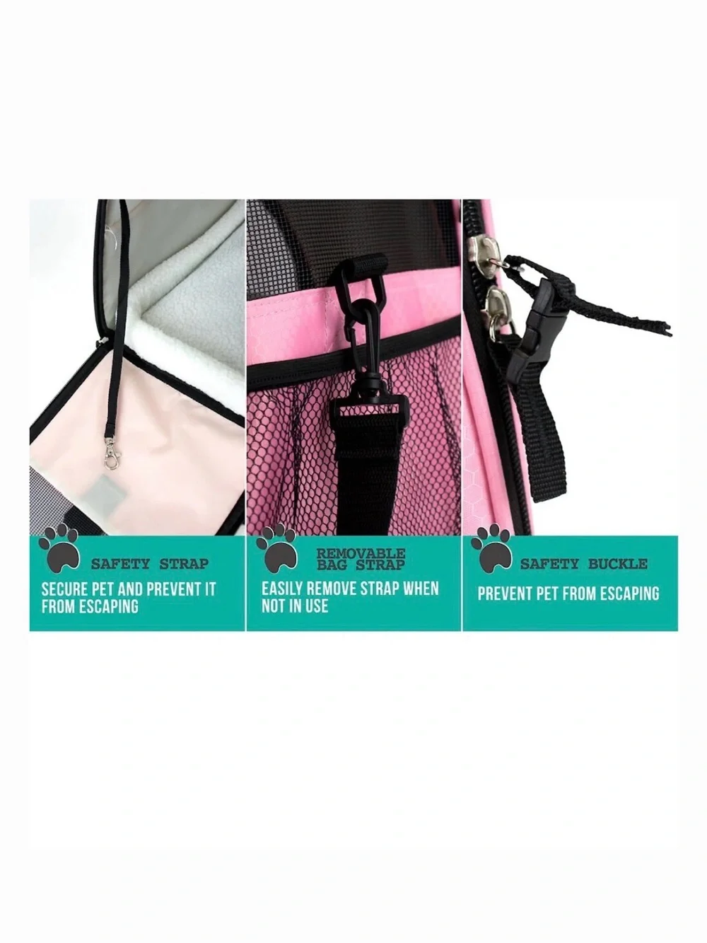 PetAmi Pink Small Pet Carrier Tote 11x17x10 with Travel Bowl